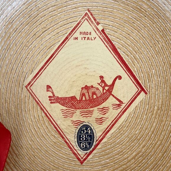 Vintage 50s/60s Gondolier Straw Hat Italy - Red Ribbon Trim, Antonio Toffani - Picture 6 of 12